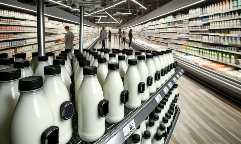 Supermarket Implements Anti-Theft Devices on Milk Bottles