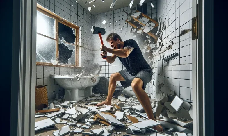 Tenant Smashes Bathroom Tiles with Sledgehammer After Landlord Withholds Deposit for Petty Reason